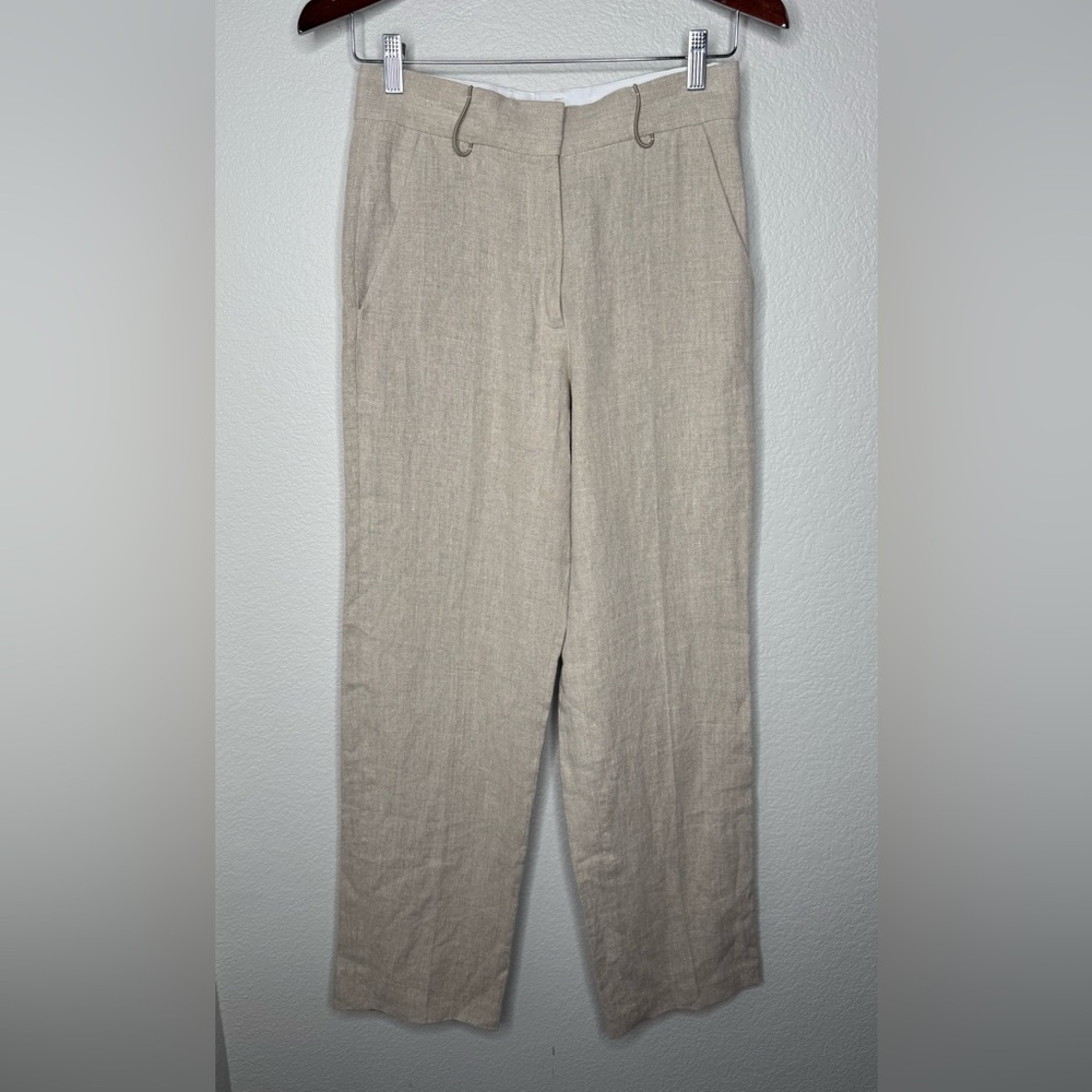 COS Wide Leg Linen Trousers 100% Linen Size 4 Natural Beige Minimalist High Rise